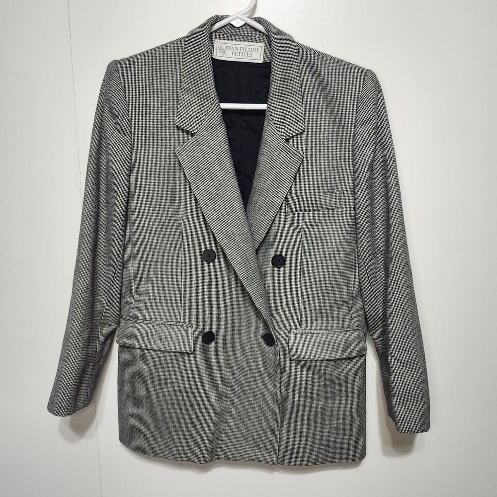 Evan-Picone Petites Vintage Houndstooth Blazer 6 Double Breasted Union Made